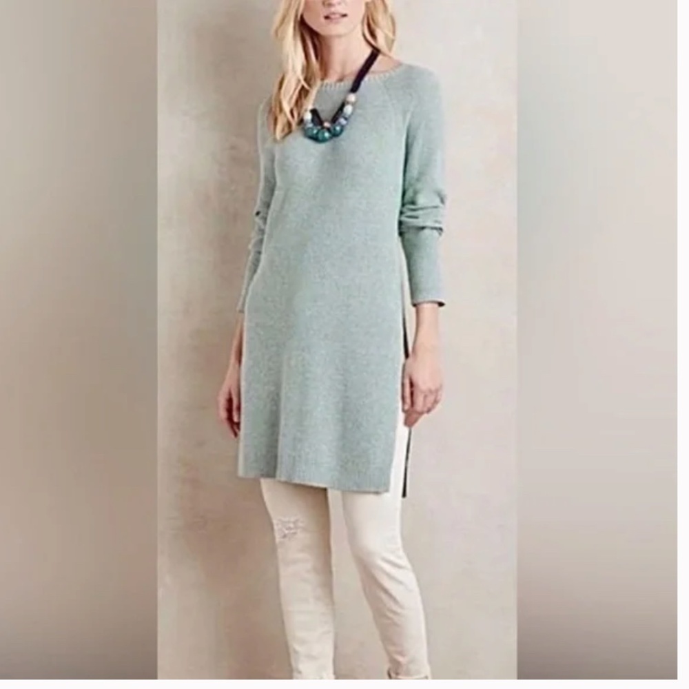 Moth by Anthropologie Pasadena Tunic Cashmere Blend Side Slit Sweater Moss Sz S